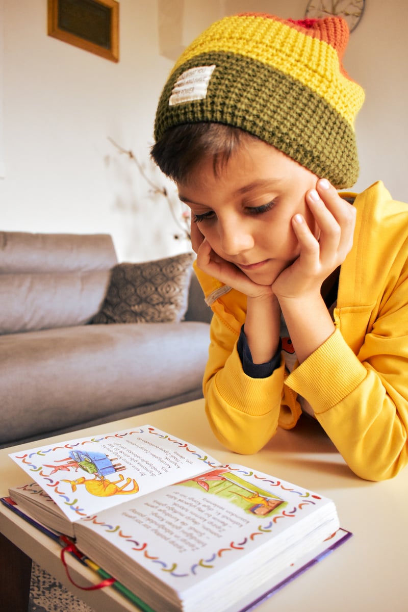 Young Boy Reading a Book at Home